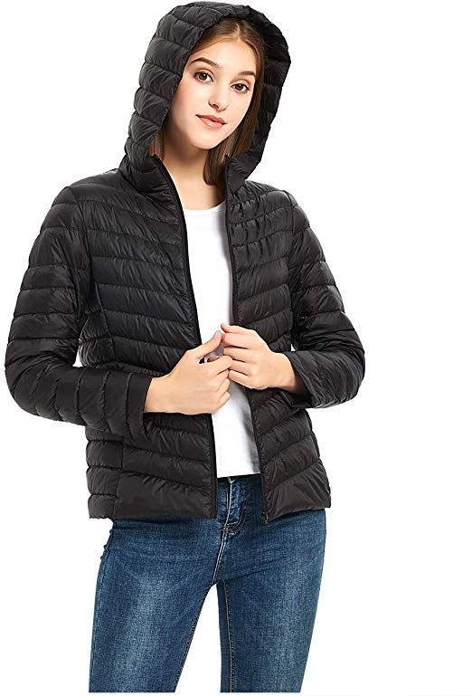 ilishop Women's Packable Short Down Jacket Lightweight Hooded Coat Outwear Puffer