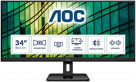 AOC Q34E2A 34 inch LED IPS Monitor - IPS Panel, 2560 x 1080 Resolution, 4ms Response, Built In Speakers, HDMI