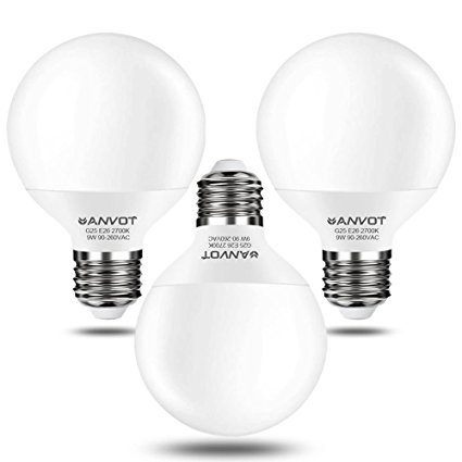 3 Pack 9W G25 E26 LED Bulbs,ANVOT 60W Incandescent Bulb Equivalent 810lm Warm White 2700K 270° Degree Beam Angle Globe Vanity Bulbs Non-Dimmable