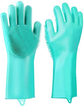 MITALOO Magic Silicone Dishwashing Scrubbing Clean Gloves Reusable Sponge Gloves with Scrubber for Washing Dishes Kitchen Bathroom Household Car and Pet Care