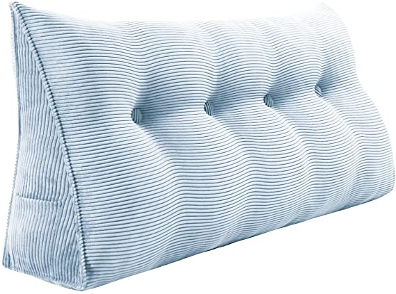 WOWMAX Wedge Body Positioners Pillow Reading Bedrest Throw Pillows Large Bolster Headboard Back Support Lumbar Cushion Pillow for Daybed with Removable Cover Corduroy Light Blue Full