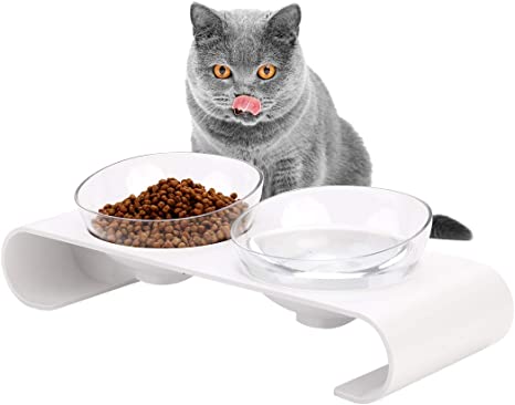 Legendog Raised Cat Bowl, Cat food bowl, 15° Tilted Cat Bowls with Stand, Removable Transparent Adjustable Pet Feeding Bowl, Anti-Slip Food and Water Bowls for Cats and Small Dogs