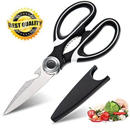 ASHILISIA Heavy Duty Kitchen Scissors - Multifunction Kitchen Shears with Blade Cover – Ultra Sharp and Effective, Perfect for Chicken, Poultry, Fish, Meat, Vegetables, Herbs, BBQ