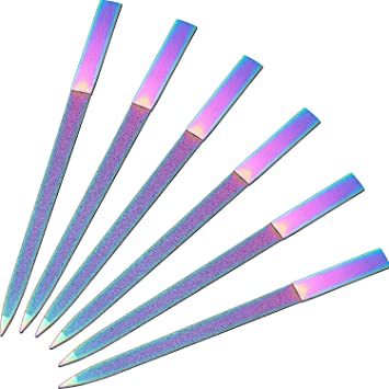 6 Pieces Diamond Nail File Stainless Steel Double Side Nail File Metal File Buffer Fingernails Toenails Manicure Files for Salon and Home (Rainbow Color, 7 Inch)