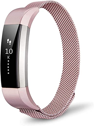 Compatible for Fitbit Alta and Alta HR Smart Watch Band,Adjustable Stainless Steel Metal Magnet Lock Replacement Band for Men Women (Sakura Pink, Small)
