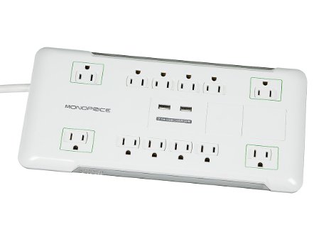 Monoprice 109203 12 Outlet Power Surge Protector with 2 Built-In USB Charger Ports 4230 Joules