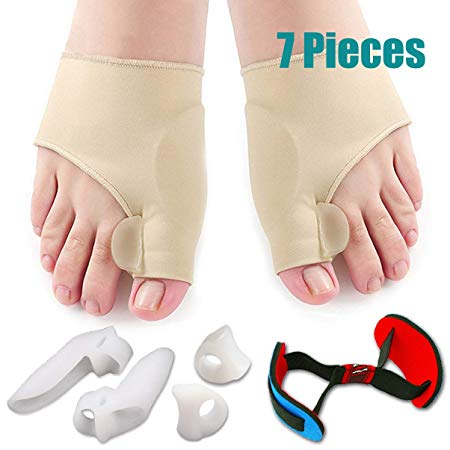 Bunion Corrector & Bunion Relief Protector Sleeves Kit - Treat Pain in Hallux Valgus, Big Toe Joint, Hammer Toe, Toe Separators Spacers Straighteners Splint Aid Surgery treatment-7Pcs