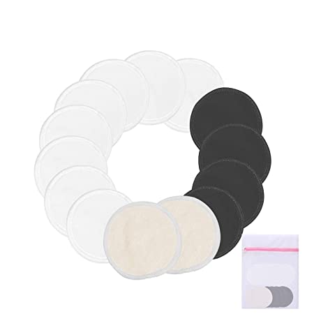 14 Packs Reusable Makeup Remover Pads | Organic Reusable Cotton Rounds Bamboo | Eco Friendly Facial Cleansing Wipe| Black for MakeUp, Yellow for Exfoliating, White for Toner | Washable, Laundry Bag