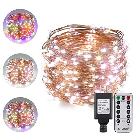 ErChen Dual-Color LED String Lights, 100 FT 300 LEDs Plug in Copper Wire 8 Modes Dimmable Fairy Lights with Remote Timer for Indoor Outdoor Christmas (Multicolor/White)