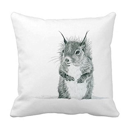 Cute Squirrel Drawing Pillow Cotton Square Decorative Throw Pillow Case Cushion Cover 18 "X18 "
