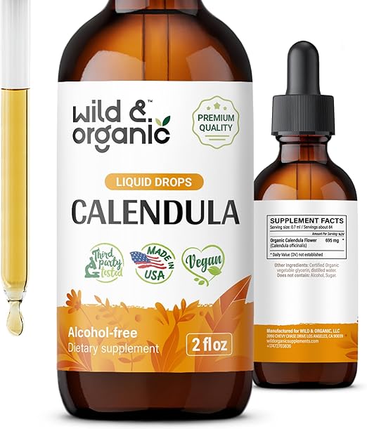 Calendula Tincture - Organic Calendula Flowers Supplement - Marigold Extract - Vegan, Alcohol Free Calendula Herb Drops - 2 fl oz