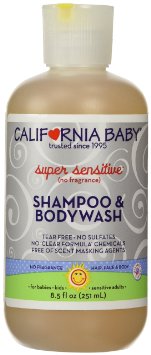 California Baby Super Sensitive Shampoo and Body Wash, No Fragrance, 8.5 Ounce Bottle