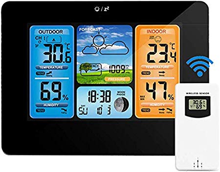Weather Stations，Enmome Wireless Indoor Outdoor/ with Alert/Barometric/Radio-Controlled Alarm Clock/Temperature, Humidity Monitor/Weather Forecast Station for Home