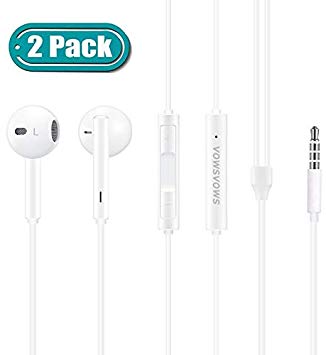 VOWSVOWS Headphones/Earphones/Earbuds,3.5mm aux Wired Headphones Noise Isolating Earphones Built-in Microphone & Volume Control Compatible iPhone iPod iPad Android/MP3 MP4 (2PACK)(White)