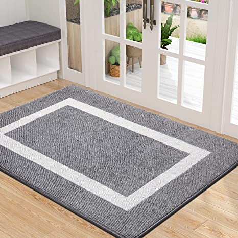 OLANLY Indoor Door Mat, 32x48, Non-Slip Absorbent Resist Dirt Entrance Rugs, Machine Washable Low-Profile Inside Entry Door Rugs for Entryway, Grey