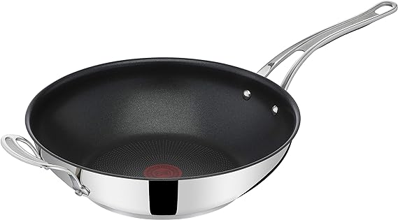 Tefal Jamie Oliver Cook's Classic E30688 Wok Pan 30 cm Non-Stick Coating Safe Thermal Signal Riveted Silicone Handle Suitable for Induction Cookers Oven Safe Stainless Steel