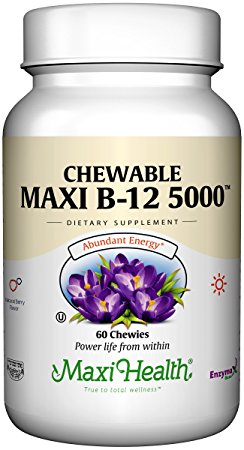 Maxi Health Chewable Vitamin B-12 - 5000 mcg - Energy Booster - Berry Flavor - 60 Chewies - Kosher