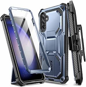 i-Blason Armorbox Designed for Samsung Galaxy S23 FE Case with Kickstand & Belt Clip, Full-Body Rugged Bumper Case with Built-in Screen Protector (Blue)