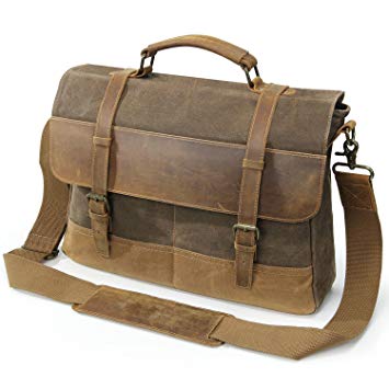 Lifewit 15.6 Inch Water-proof Leather Satchel Laptop Messenger Bag Vintage Waxed Canvas Cross-body Bag Computer Briefcase (15.6'' Brown-New)