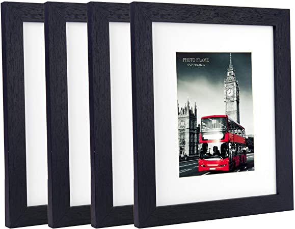 HomeMe 8x10 Black Picture Frame 4 Pack Made to Display Pictures 5x7 with Mat or 8x10 Without Mat