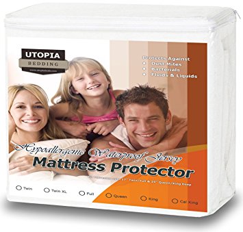 Hypoallergenic Waterproof Mattress Protector - Knitted Jersey Fitted Mattress Cover - Vinyl Free - Noiseless Mattress Guard (Full) - by Utopia Bedding