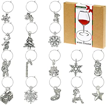 Chrismas Themed Wine Glass Charms Markers,Wine Tasting Party Decoration Supplies Gift,Party Themed Set of 16
