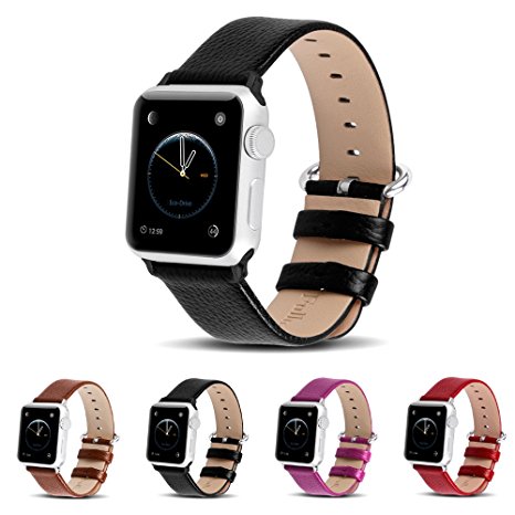 Apple Watch Bands,Fullmosa Genuine Lichi Calf Leather Strap Band with Stainless Metal Clasp for iWatch Series1 Series2,Black 38mm
