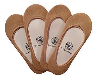 Q.T. Bamboo Women's No Show Bamboo Invisible Sock Liners (4 Pack)