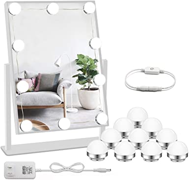 Hollywood Style Vanity Mirror Lights , LED Vanity Makeup Lighting Bulbs Kit with 10 Dimmable Lights, Touch Sensor and Power Adapter for Makeup Mirror