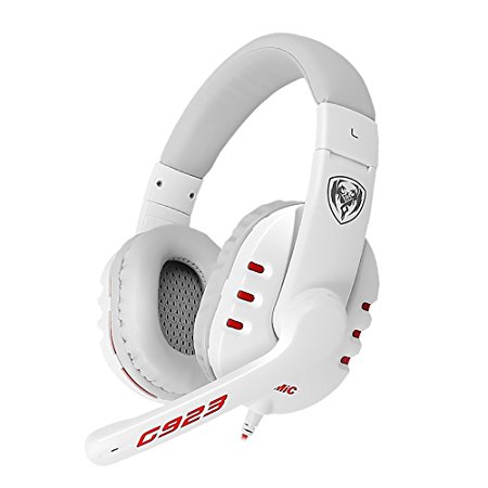 SOMIC G923 3.5mm Stereo Gaming Headset Over Ear Headphone with Mic,Volume Control for PC,Laptop,Phone,PS4,XboxOne(White)