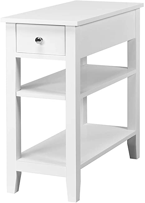 Giantex 3-Tier End Table with Drawer and Double Shelves Narrow Tiered Side Table for Bedroom, Living Room Home & Office Telephone Table Nightstand (1, White)