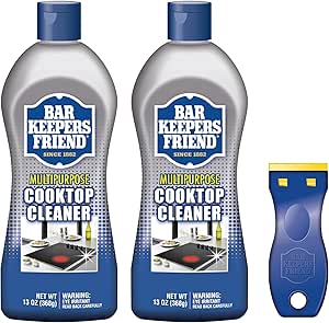 Bar Keepers Friend Cooktop Cleaner (2 x13 oz)   Scraper - Multipurpose Liquid Stovetop Cleanser, Safe for Use on Glass & Ceramic Cooking Surfaces, Copper, Brass, Chrome, Stainless Steel & Porcelain