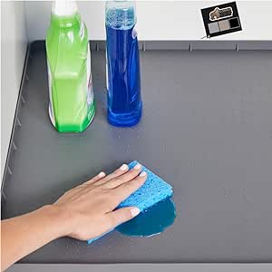 Gorilla Grip Waterproof Silicone Under Sink Mat with Raised Lip for Kitchen and Bathroom, Cabinet Shelf Liner Stay in Place Mats Dishwasher Safe Drawer Liner, Organizer Tray, 19 x 22 in, Gray