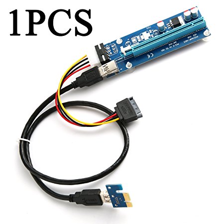 Marktol PCI-E 1x to 16x Powered Riser Adapter Card Mining Machine Enhanced Extender 60cm USB 3.0 Cable SATA 15 Pin-4Pin(1 pcs)