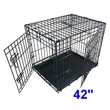 Ellie-Bo Dog Puppy Cage Folding 2 Door Crate with Non-Chew Metal Tray Extra Large 42-inch Black