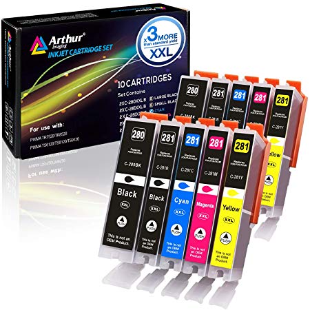 Arthur Imaging Compatible Canon Ink cartridges 280 and 281 Replacement PGI-280XXL CLI-281XXL PGI 280 XXL CLI 281 XXL PIXMA TR7520 TR8520 TS6120 TS6220 TS8220 TS9120 TS9520 TS9521C Printer (10 Pack)