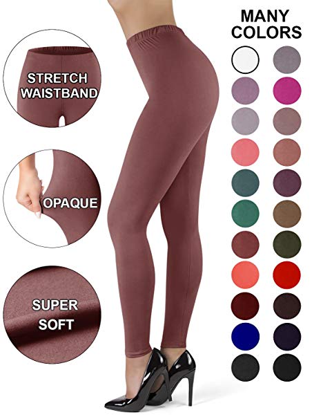 Satina High Waisted Leggings for Women | New Full Length   Stretch Waistband | 22 Colors | One Size & Plus Size