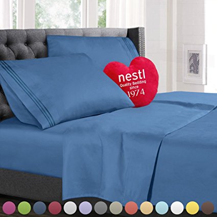 Bed Sheet Bedding Set, Queen Size, Blue Heaven, 100% Soft Brushed Microfiber Fabric with Deep Pocket Fitted Sheet, 1800 Luxury Bedding Collection, Hypoallergenic & Wrinkle Free Bedroom Linen Set By Nestl Bedding