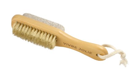 Vivre Jolie Pumice Stone Callus Remover Foot Brush, Exfoliate & Deeply Cleanse Your Feet, 7" Small Travel Size with Wooden Handle, Perfect Jetsetter Beauty Gift
