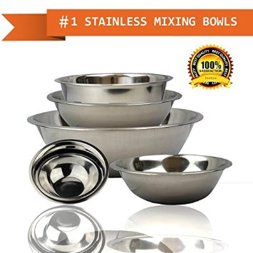 FineDine mb-3854 Curved Lip and Flat Base Stainless Steel Mixing  Prep Bowl Kitchen Set Mirror Finish 6 Pieces