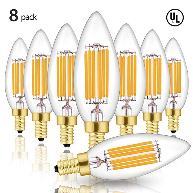 Hizashi 8 Pack B10 Fully Dimmable CRI 90  60W Equivalent Warm White 650 Lumen Deep Dimmable 2700K LED E12 Candelabra Base Bulbs