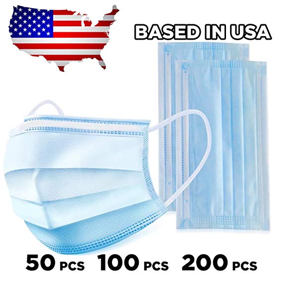 3 Ply Disposable Mask with Elastic Ear Loops - Mask 50 PCS - Soft & Comfortable Filter Safety Mask for Dust Protection - Protective