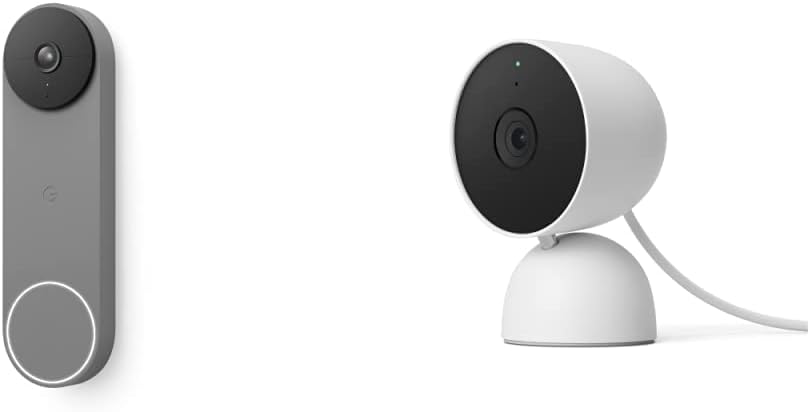 Nest Doorbell - Battery - Ash with Nest Cam Indoor - Wired - Snow