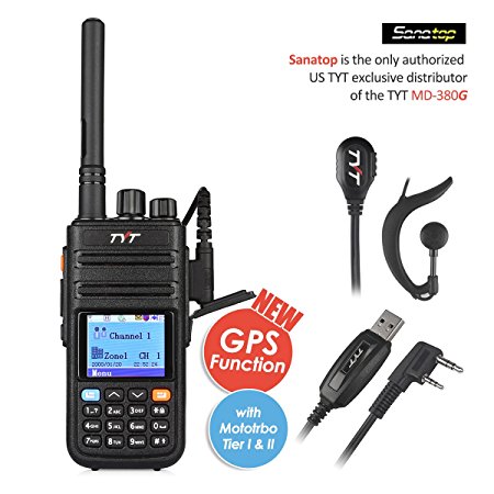 TYT Tytera Upgraded MD-380G DMR Digital Radio, with GPS Function! VHF 136-174MHz Two-Way Radio, Walkie Talkie Compatible with Mototrbo, Transceiver with 2 Antenna & Programming Cable & Earpiece