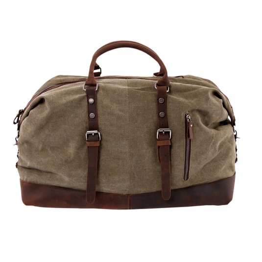 MONA Canvas Leather Trim Travel Tote Duffel Shoulder Handbag Weekend Bag -Large Size High Capacity-for Men