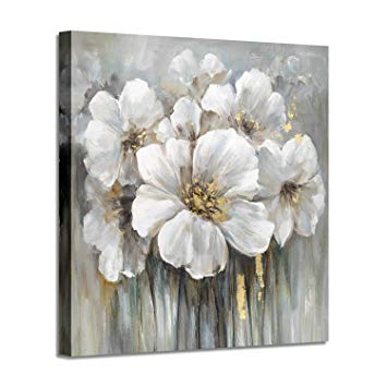 Wall Art Botanical Pictures Painting: White Lily Bouquet of Flowers Oil Painting Floral Artwork Print on Wrapped Canvas for Walls