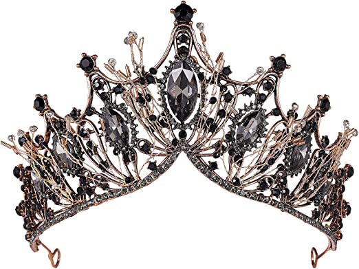 Bridal Wedding Tiara, Vintage Gold Headpiece, Rhinestone Birthday Queen Crown, Wedding Hair Accessories for Women, Black