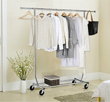 Yaheetech Commercial Premium Stainless Steel Heavy Duty Adjustable Collapsible Clothing Garment Rack Chrome