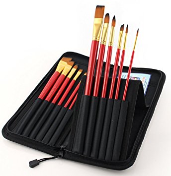 Magic Touches Artist Paint Brush Set, Top Quality Artists Paintbrushes for Watercolor, Acrylic, Gouache & Oil Painting, Well Balanced, Long Handle with Finest Bristles, Set of 12