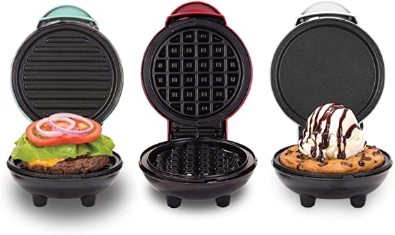 Dash DGMS03GBCL Mini Maker   Grill Griddle   Waffle Iron, 3 pack, Red/Aqua/White